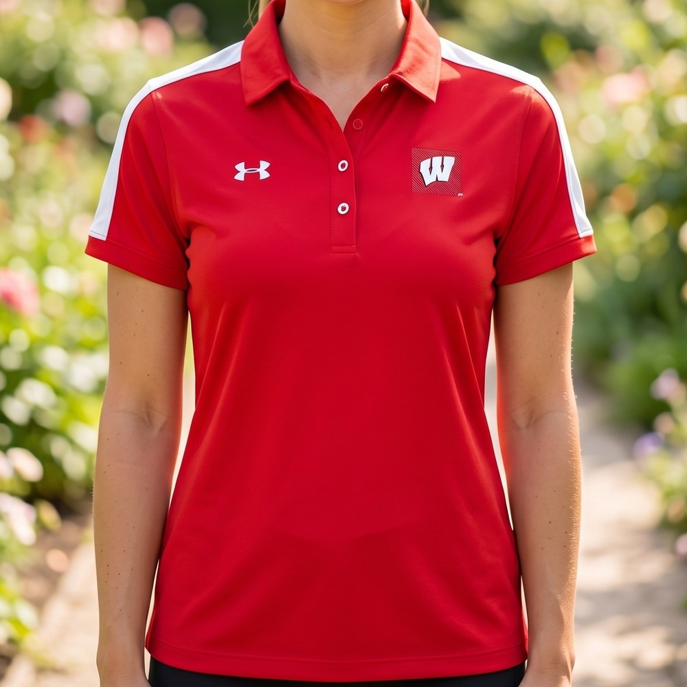 Under Armour Wisconsin Badgers Womens Red Performance Polo Shirt NWT